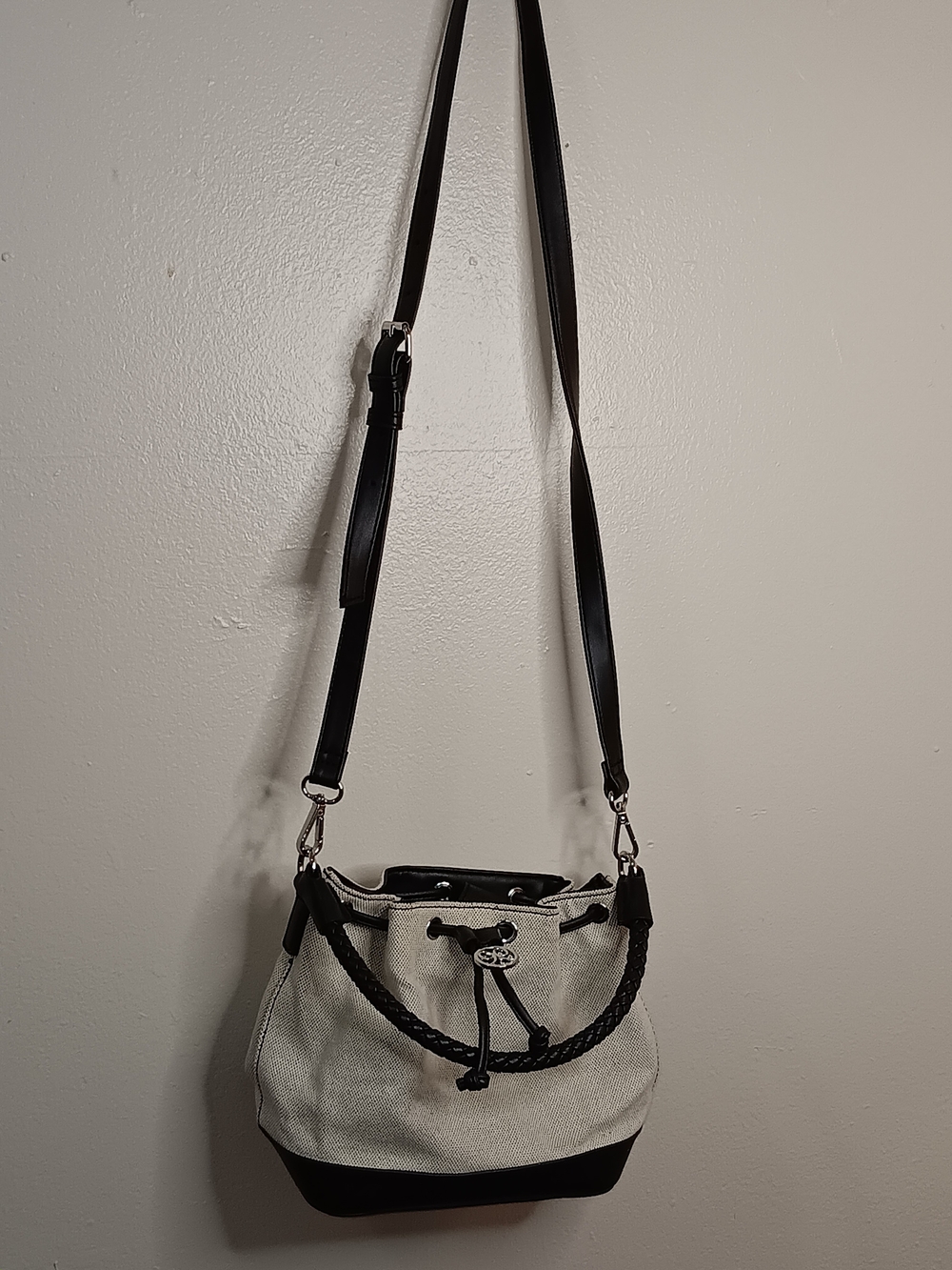 Nine West Two-Tone Drawstring Bucket Bag - Black & Cream